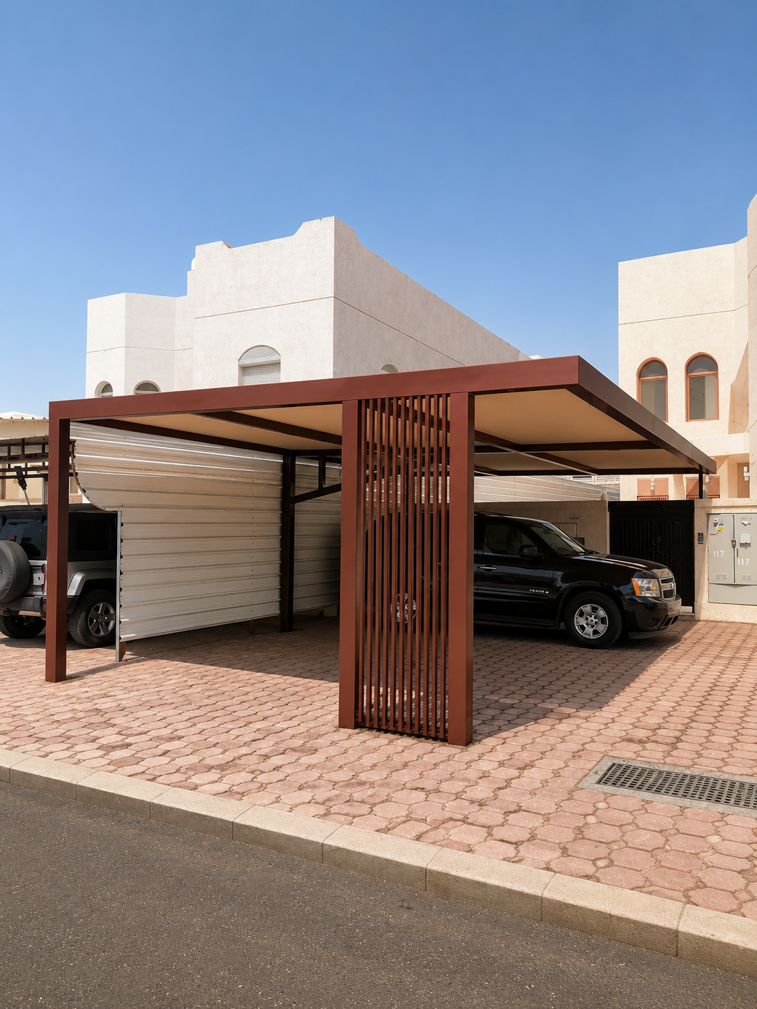 Car parking shade structure Kuwait residential villa