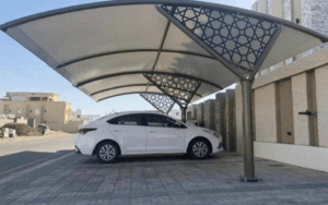 Office parking structure metal worker Kuwait — Haddad Muzallat commercial shade